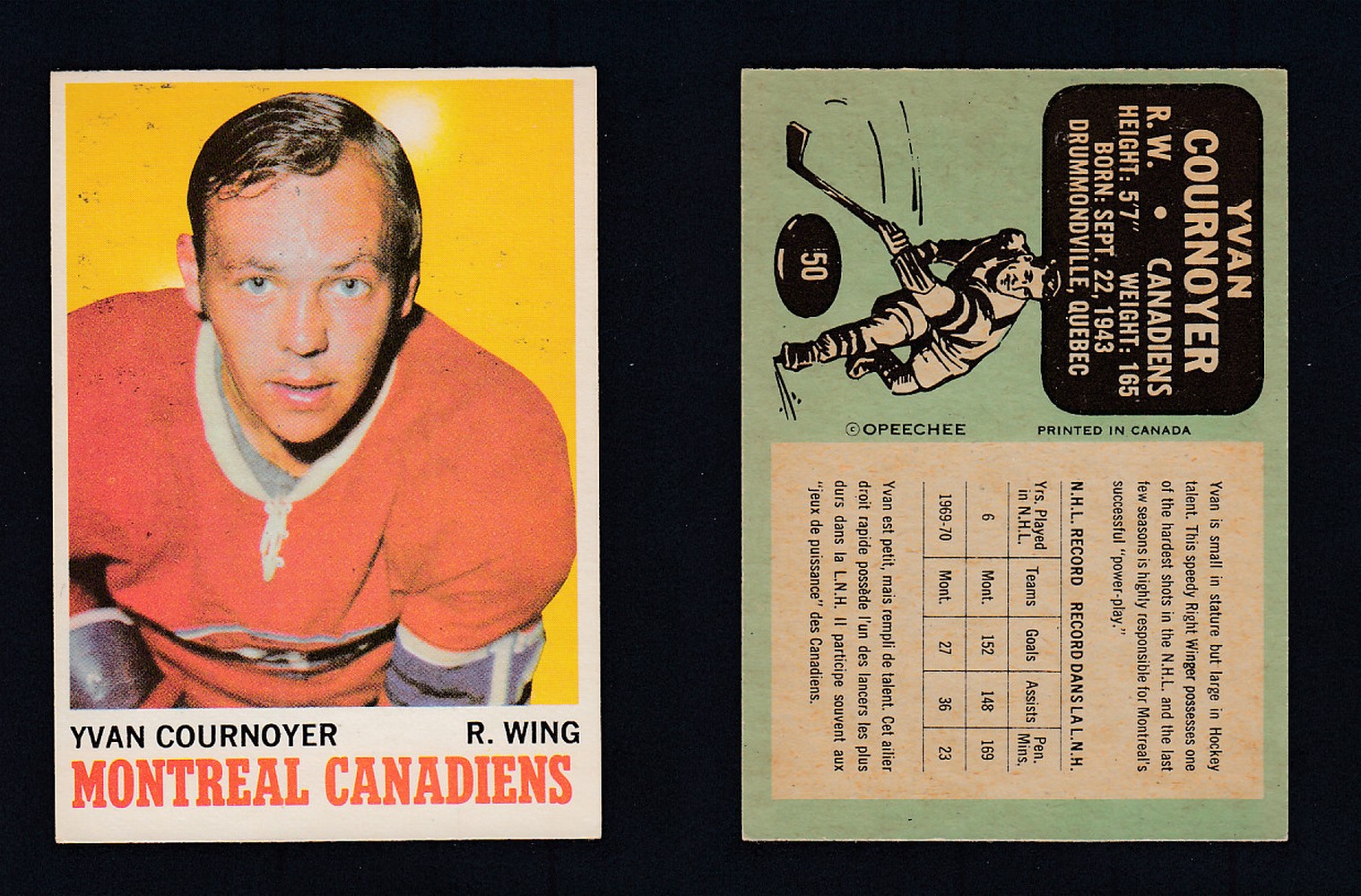 1970-71 O-PEE-CHEE HOCKEY CARD #50 Y. COURNOYER photo