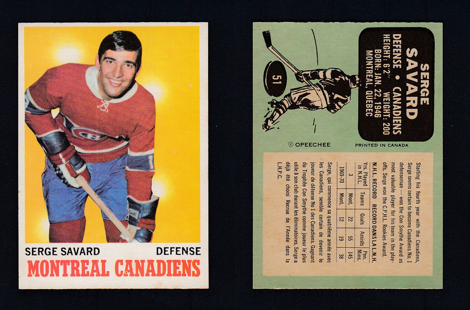 1970-71 O-PEE-CHEE HOCKEY CARD #51 S. SAVARD photo