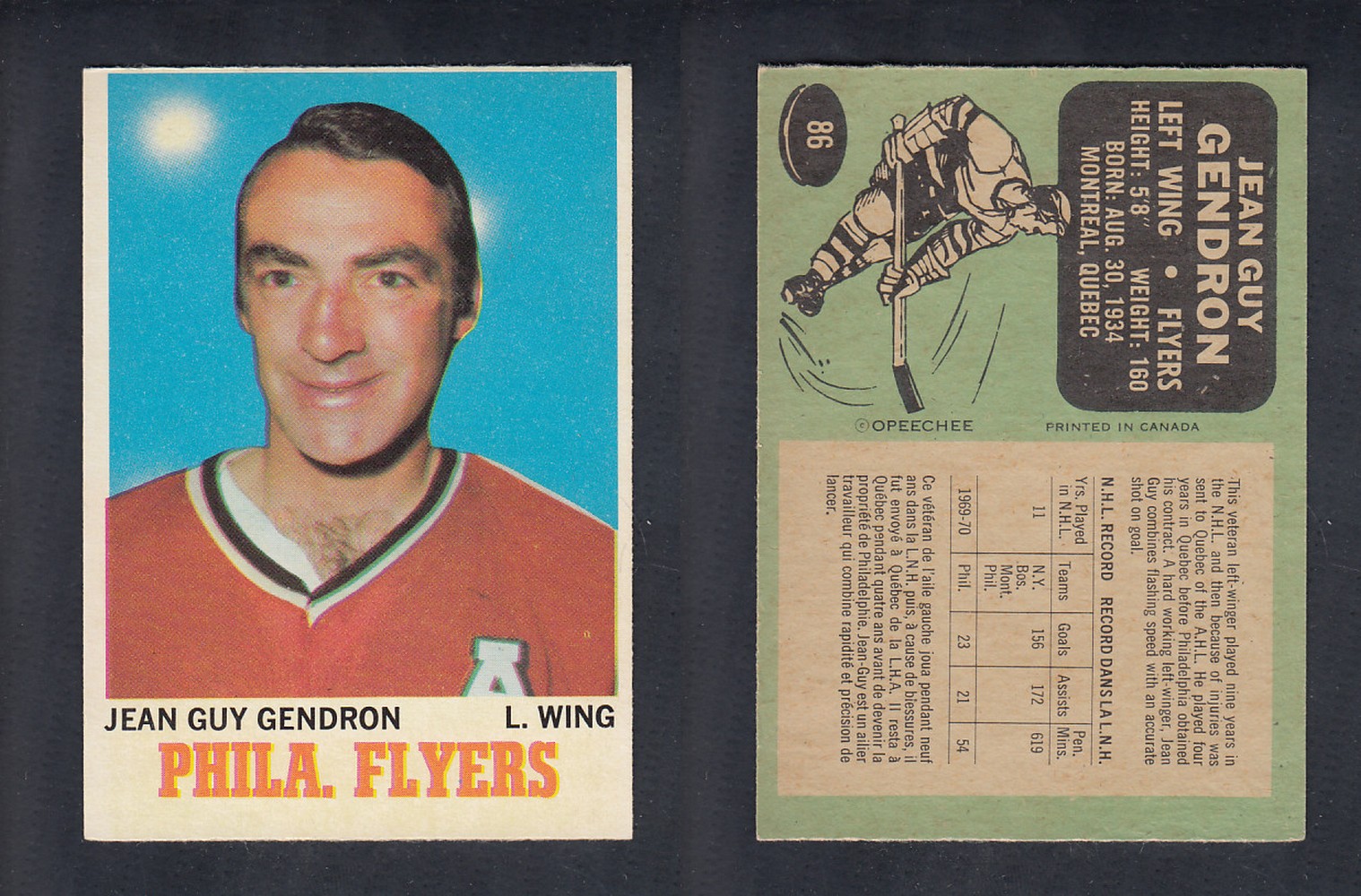 1970-71 O-PEE-CHEE HOCKEY CARD  #86 J.G. GENDRON photo