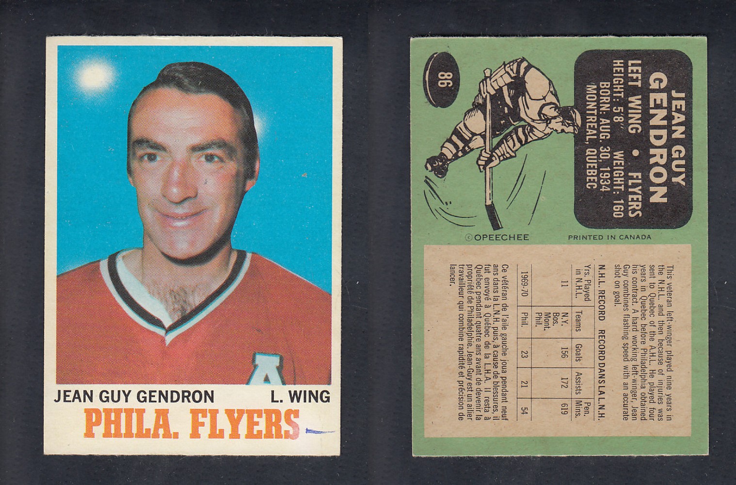 1970-71 O-PEE-CHEE HOCKEY CARD  #86 J.G. GENDRON photo