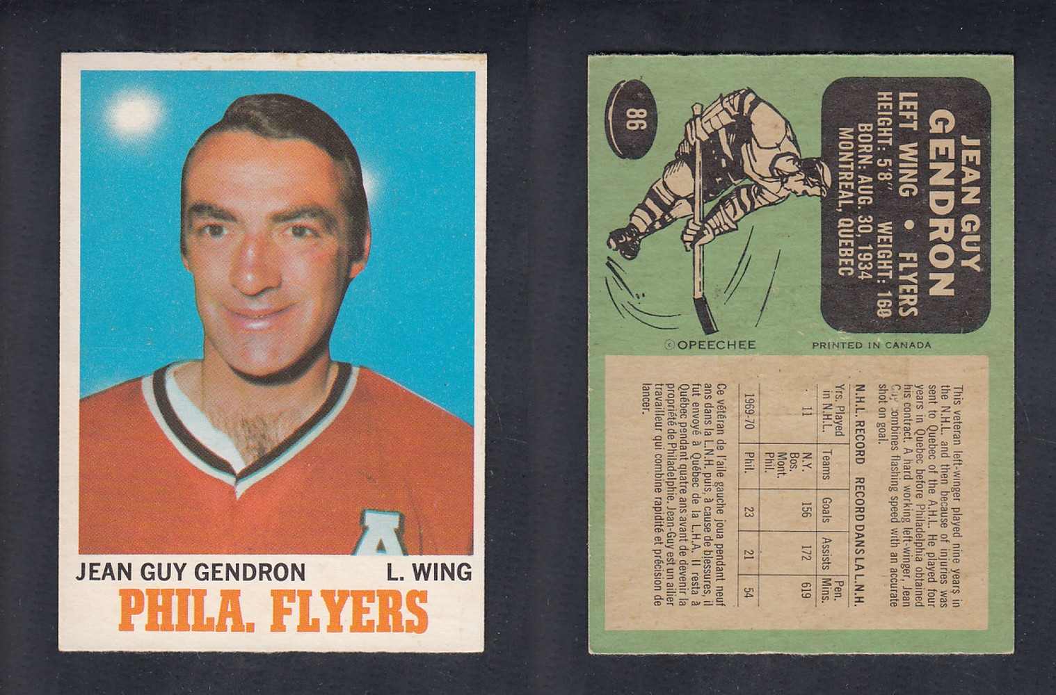 1970-71 O-PEE-CHEE HOCKEY CARD  #86 J.G. GENDRON photo