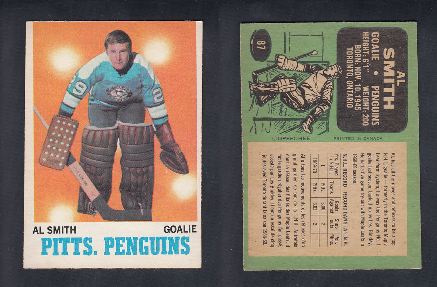 1970-71 O-PEE-CHEE HOCKEY CARD  #87 A. SMITH photo