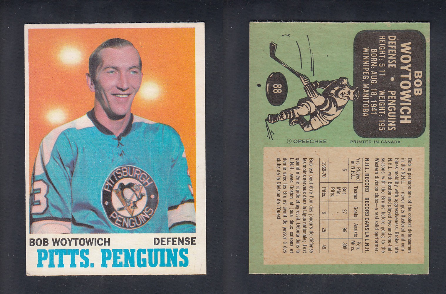 1970-71 O-PEE-CHEE HOCKEY CARD  #88 B. WOYTOWICH photo