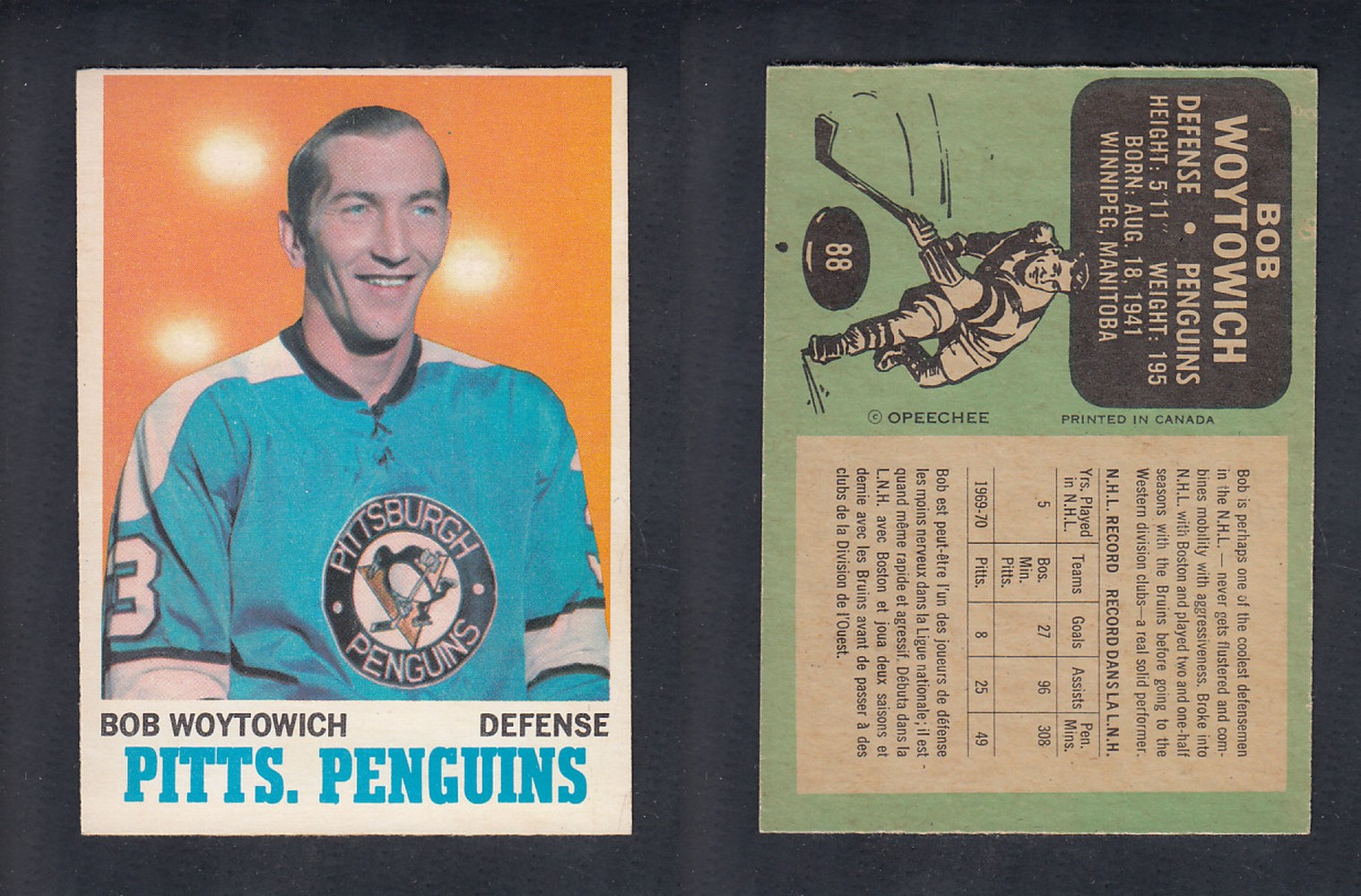 1970-71 O-PEE-CHEE HOCKEY CARD  #88 B. WOYTOWICH photo