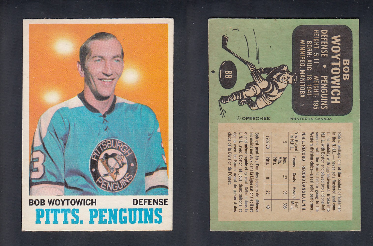 1970-71 O-PEE-CHEE HOCKEY CARD  #88 B. WOYTOWICH photo