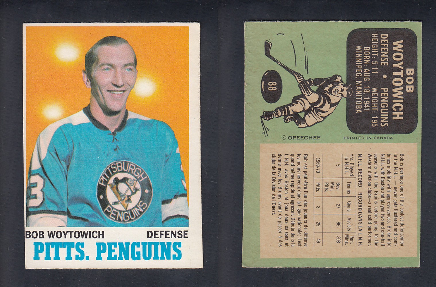 1970-71 O-PEE-CHEE HOCKEY CARD  #88 B. WOYTOWICH photo