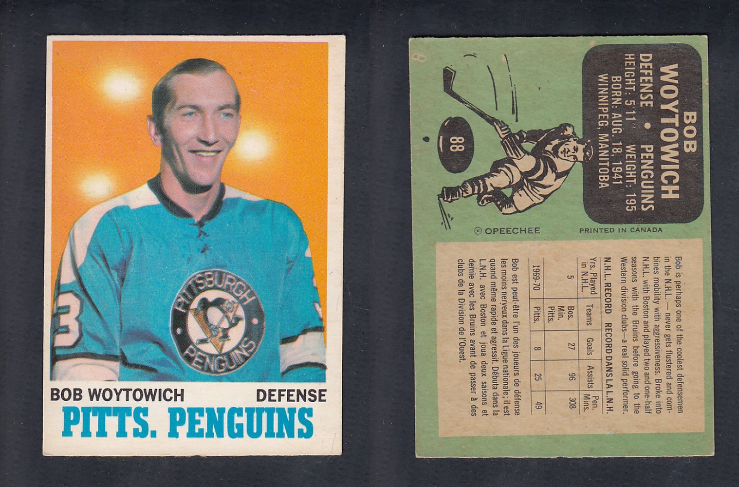 1970-71 O-PEE-CHEE HOCKEY CARD  #88 B. WOYTOWICH photo