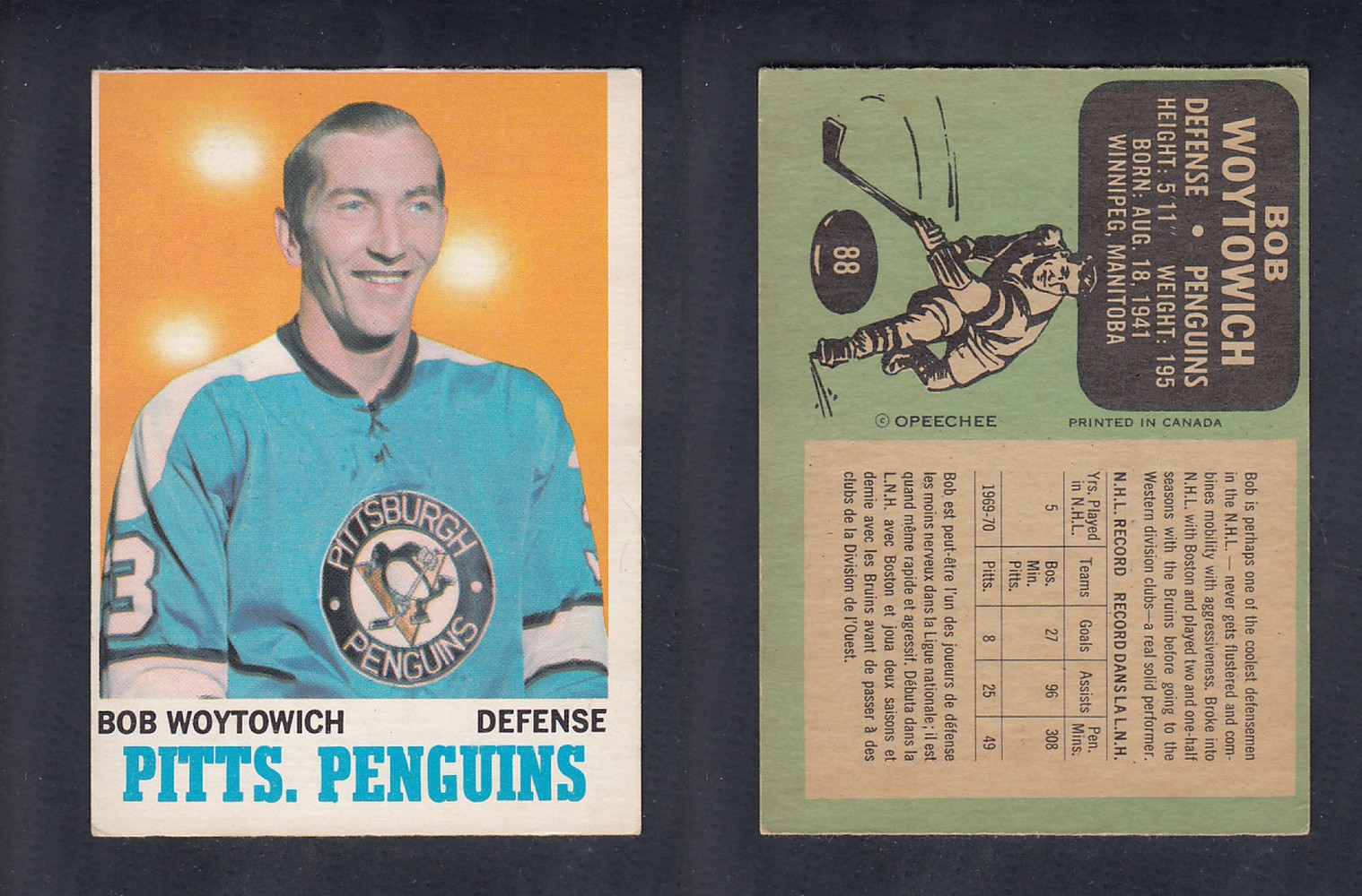 1970-71 O-PEE-CHEE HOCKEY CARD  #88 B. WOYTOWICH photo