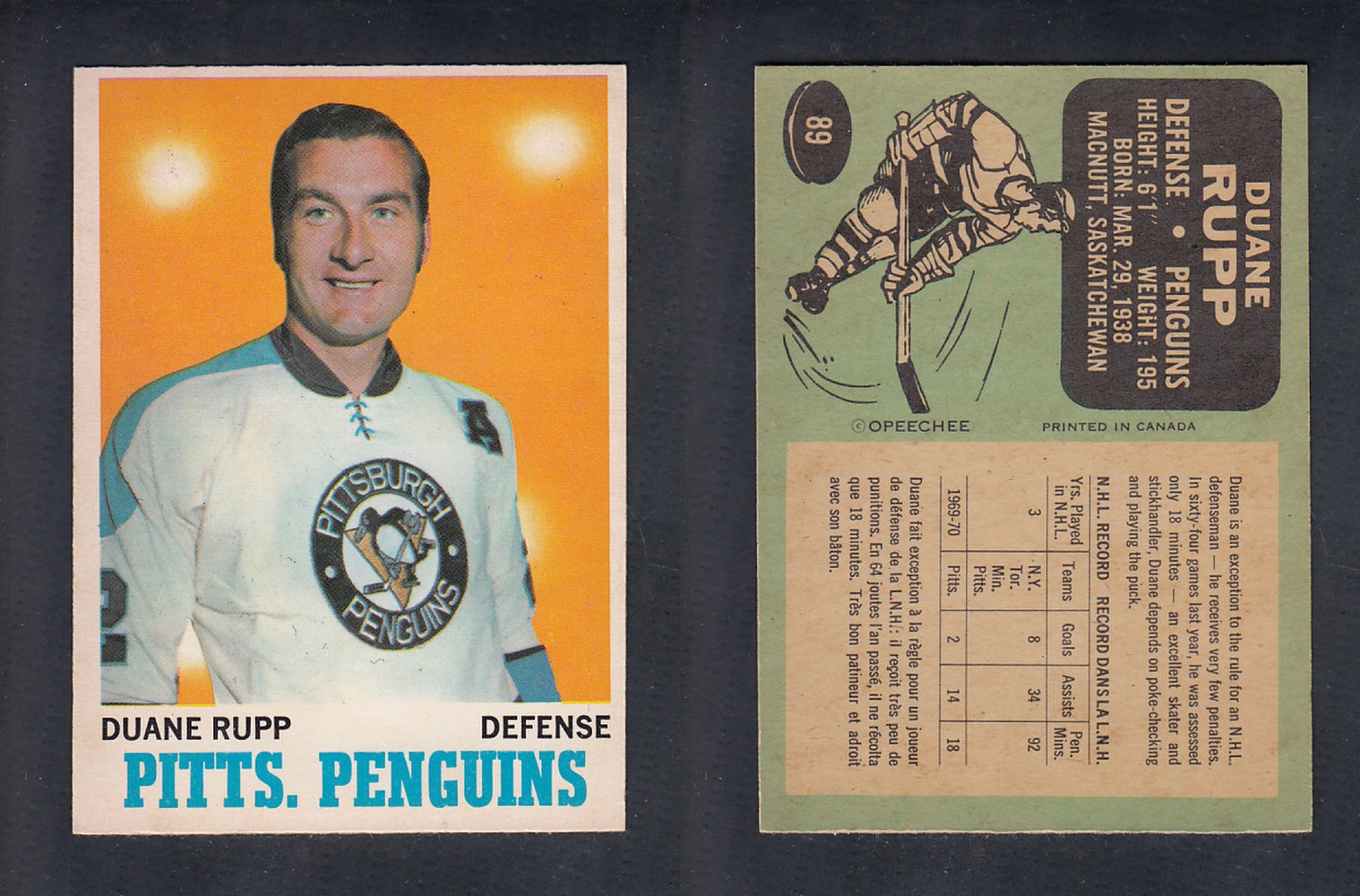 1970-71 O-PEE-CHEE HOCKEY CARD  #89 D. RUPP photo