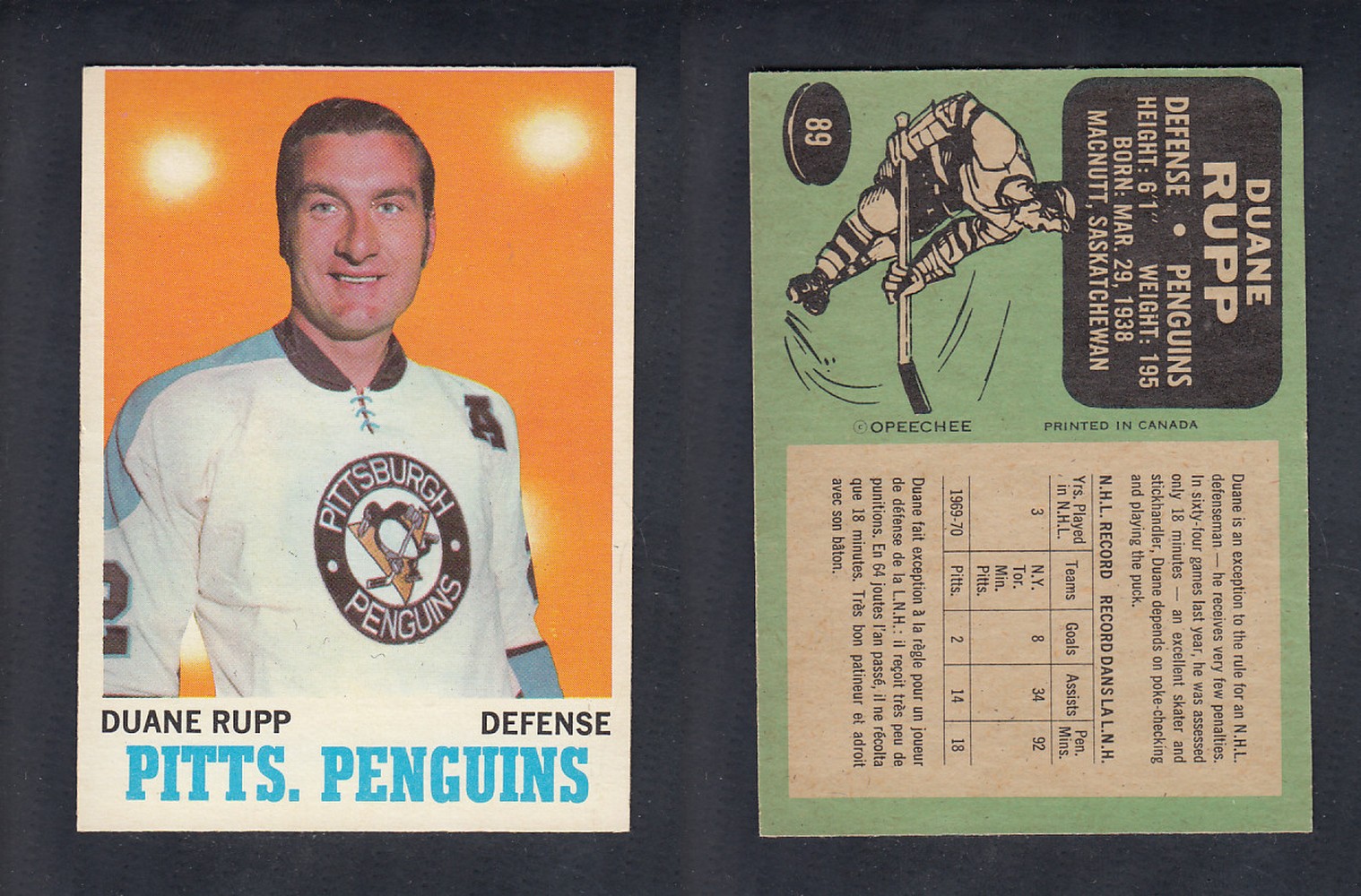 1970-71 O-PEE-CHEE HOCKEY CARD  #89 D. RUPP photo