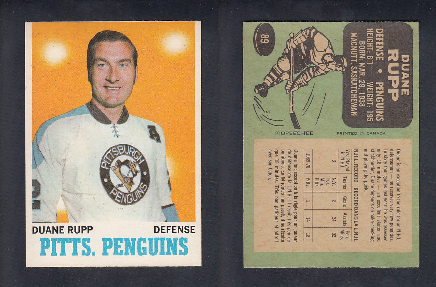 1970-71 O-PEE-CHEE HOCKEY CARD  #89 D. RUPP photo