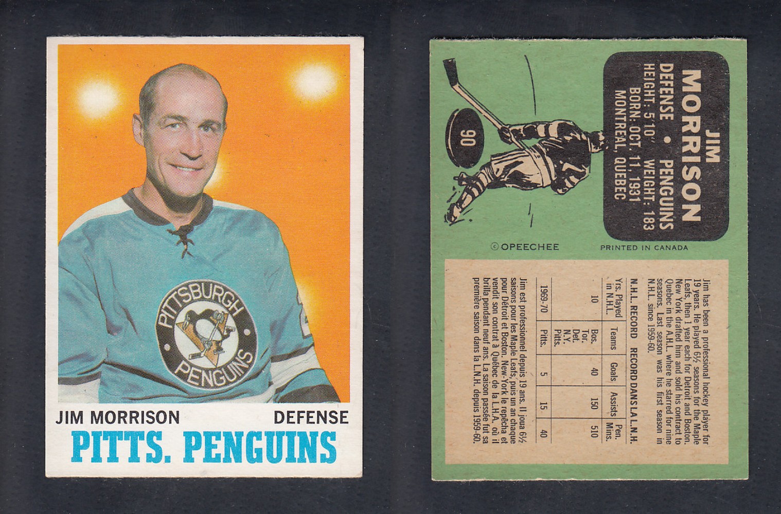 1970-71 O-PEE-CHEE HOCKEY CARD  #90 J. MORRISON photo