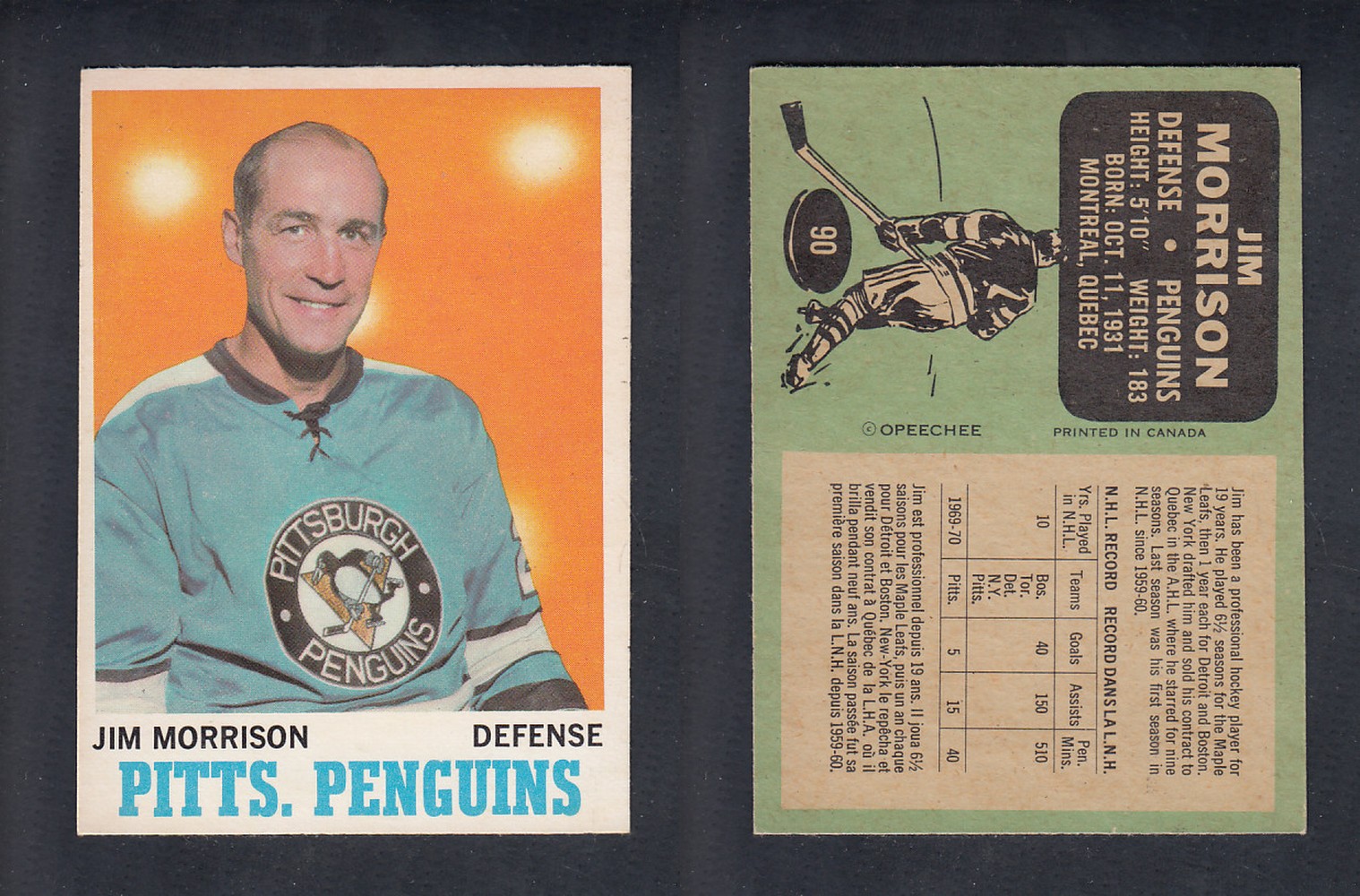 1970-71 O-PEE-CHEE HOCKEY CARD  #90 J. MORRISON photo