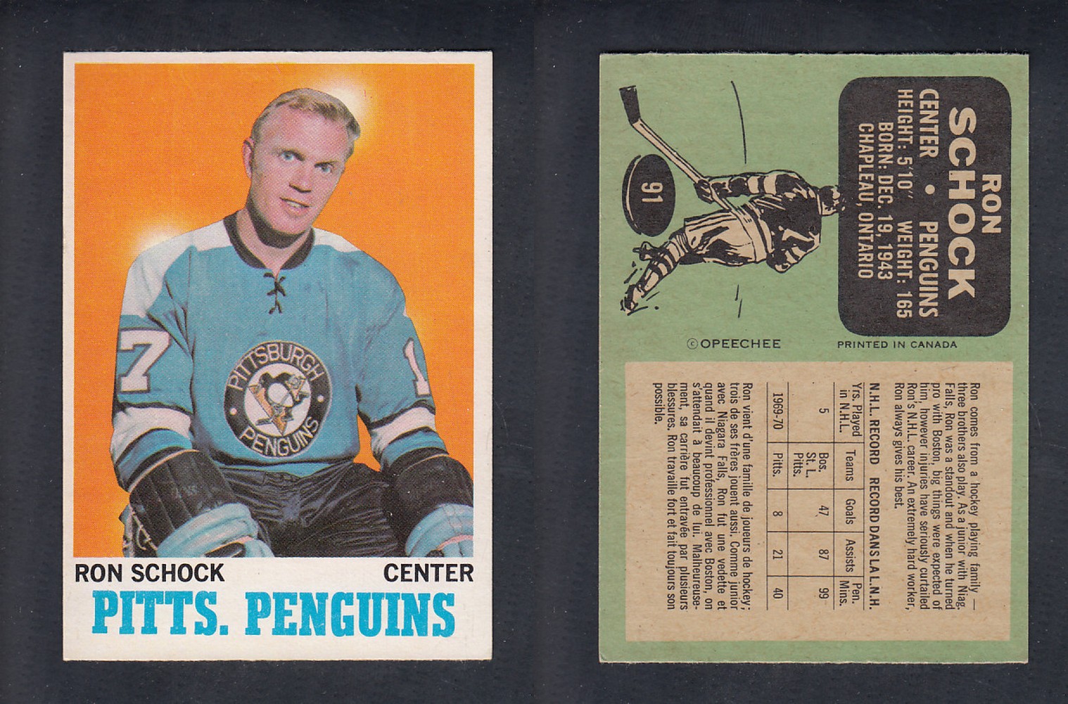 1970-71 O-PEE-CHEE HOCKEY CARD  #91 R. SCHOCK photo