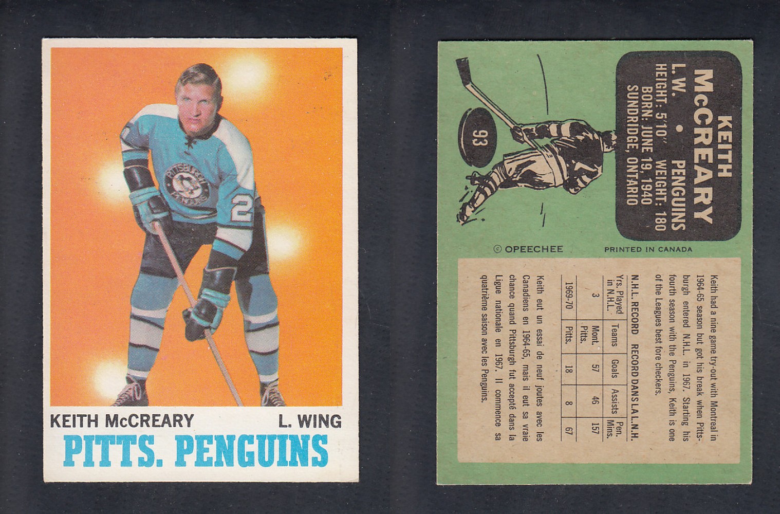 1970-71 O-PEE-CHEE HOCKEY CARD  #93 K. MCCREARY photo