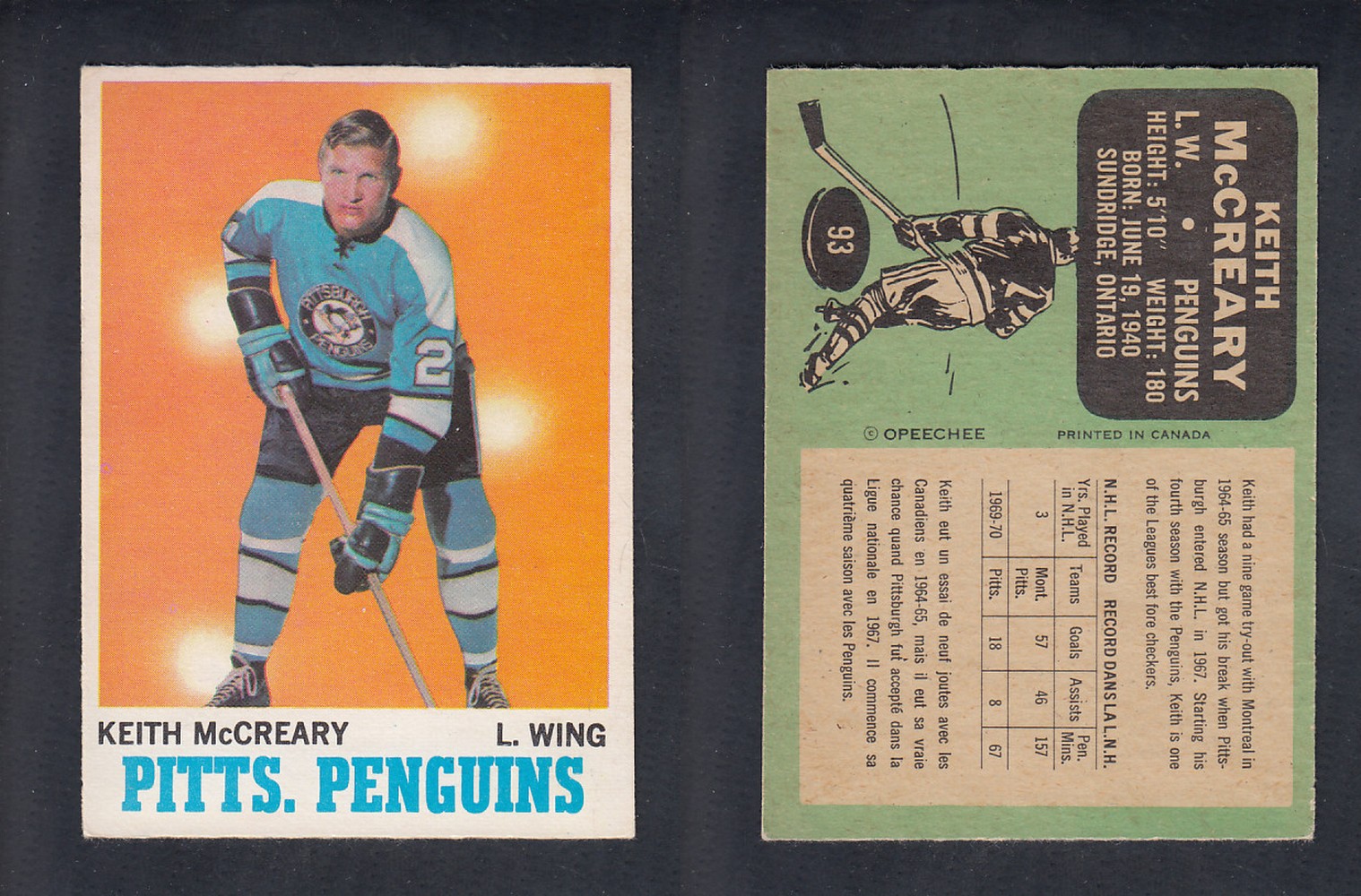 1970-71 O-PEE-CHEE HOCKEY CARD  #93 K. MCCREARY photo