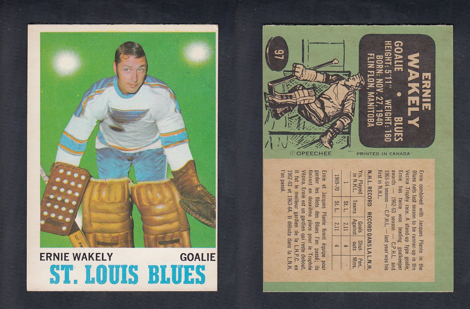 1970-71 O-PEE-CHEE HOCKEY CARD  #97 E. WAKELY photo