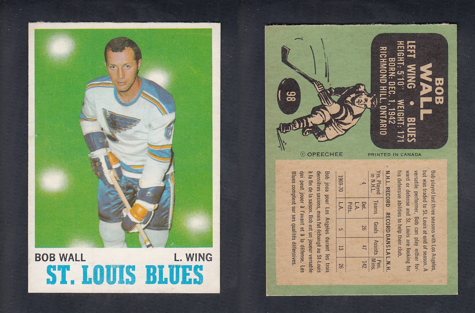 1970-71 O-PEE-CHEE HOCKEY CARD  #98 B. WALL photo