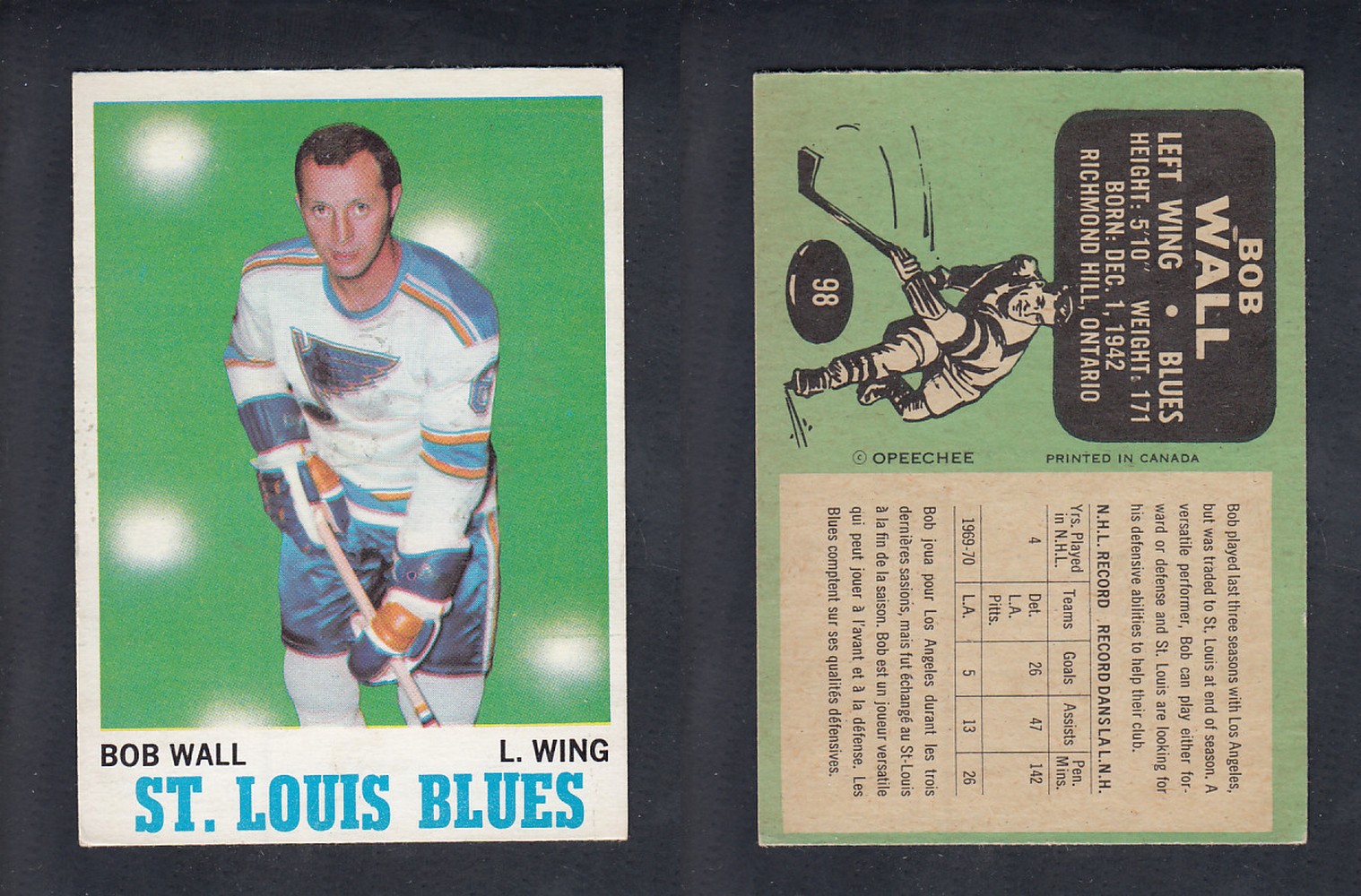 1970-71 O-PEE-CHEE HOCKEY CARD  #98 B. WALL photo