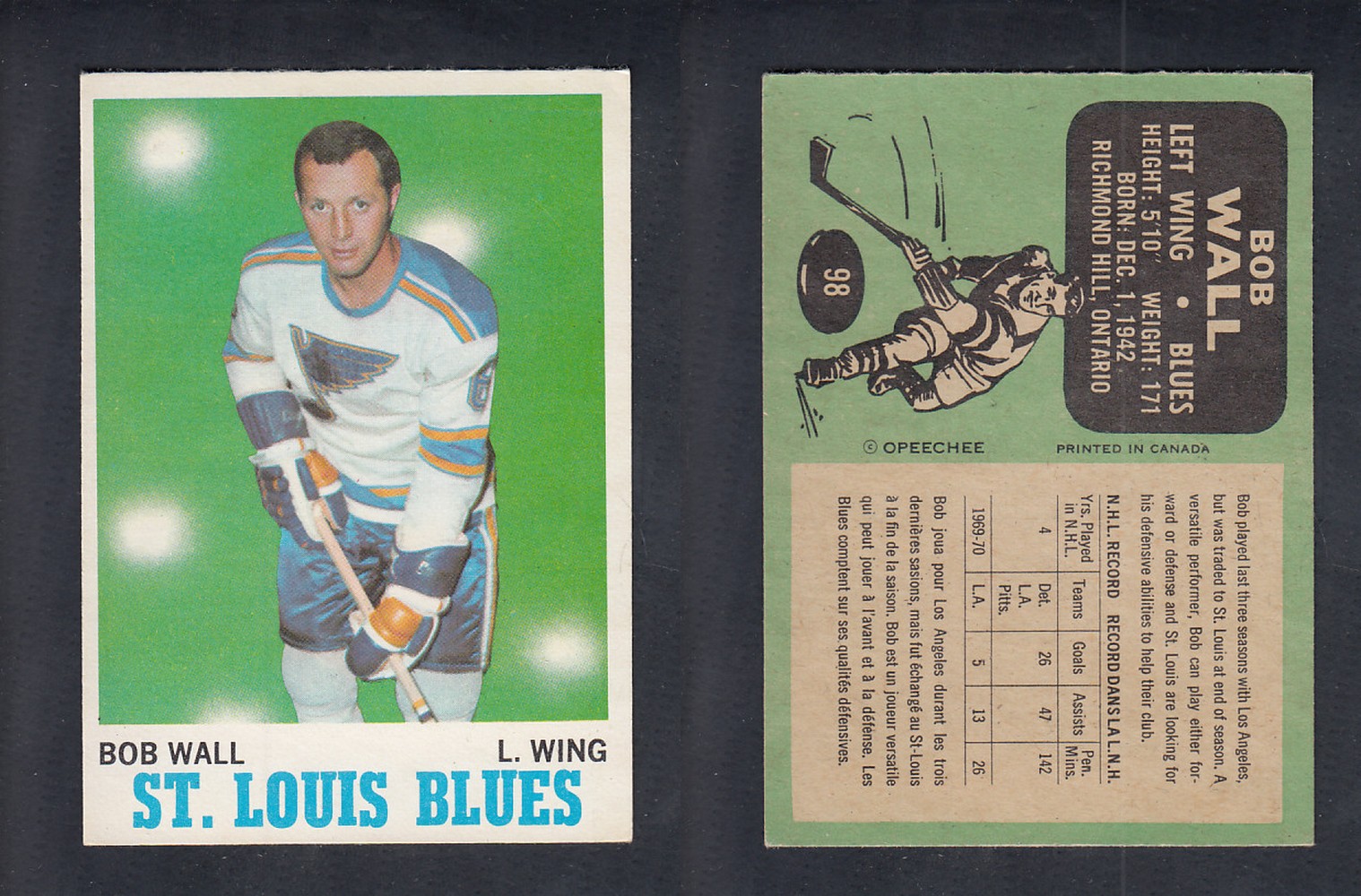 1970-71 O-PEE-CHEE HOCKEY CARD  #98 B. WALL photo