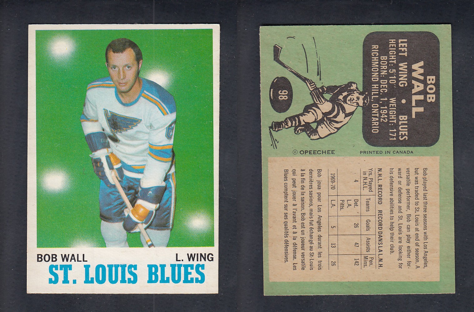 1970-71 O-PEE-CHEE HOCKEY CARD  #98 B. WALL photo