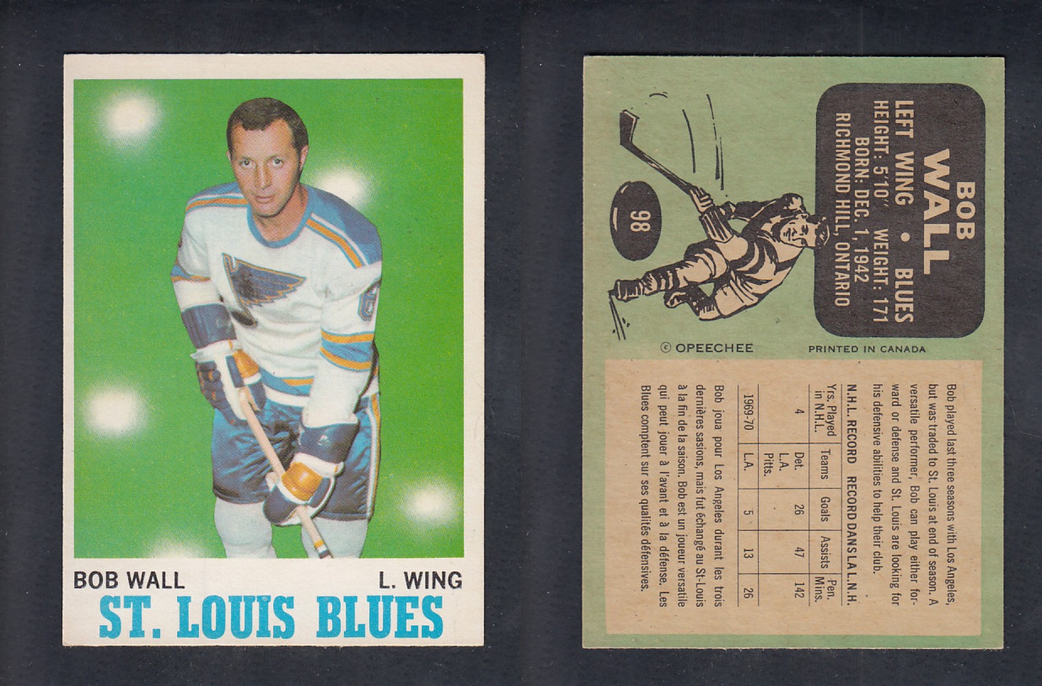 1970-71 O-PEE-CHEE HOCKEY CARD  #98 B. WALL photo