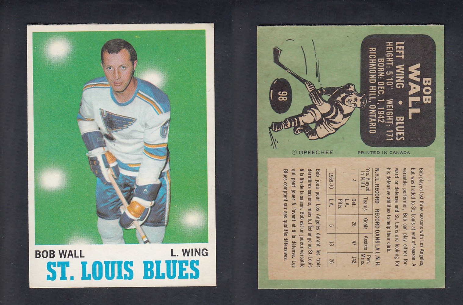 1970-71 O-PEE-CHEE HOCKEY CARD  #98 B. WALL photo