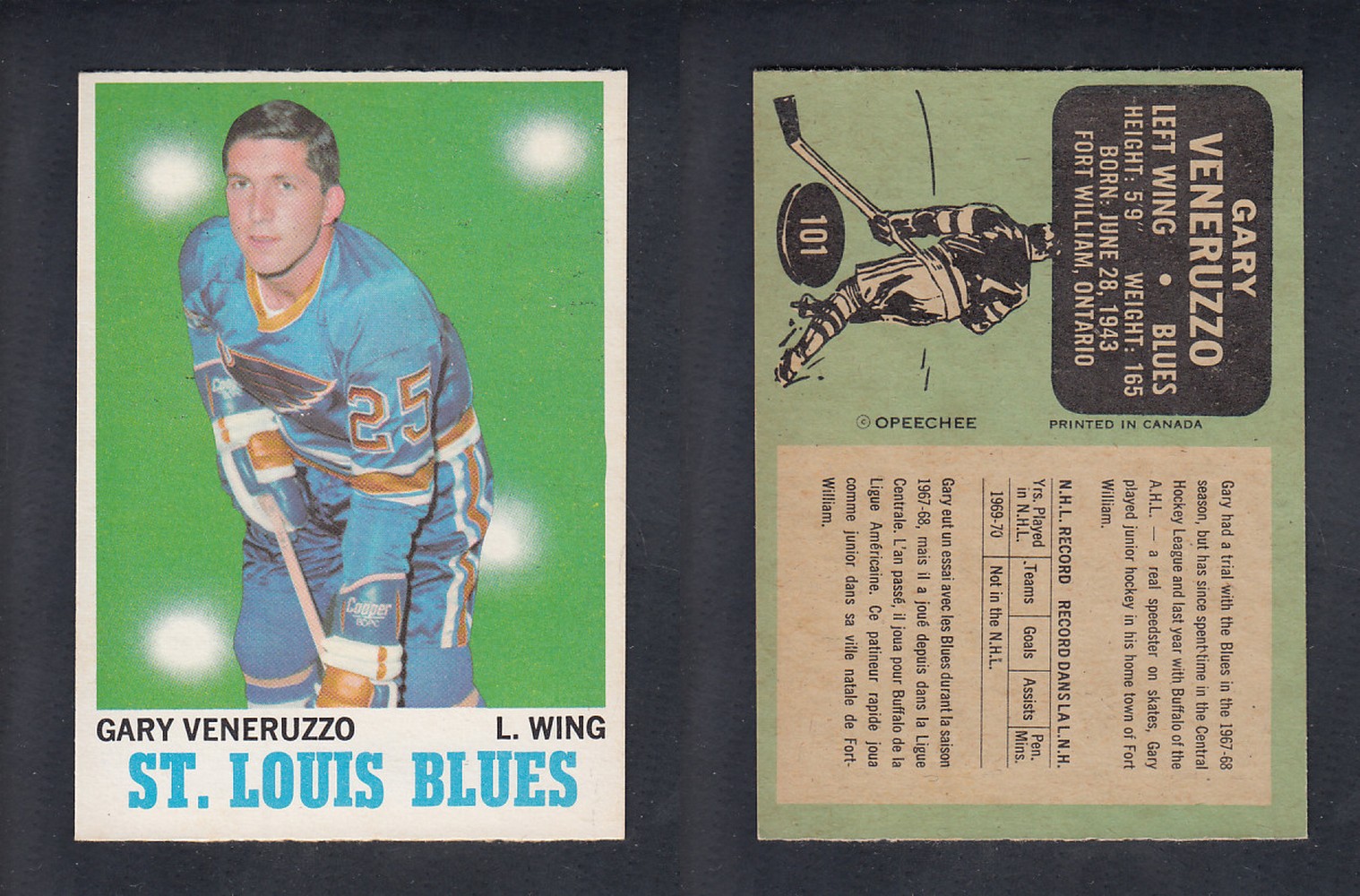 1970-71 O-PEE-CHEE HOCKEY CARD  #101 G. VENERUZZO photo