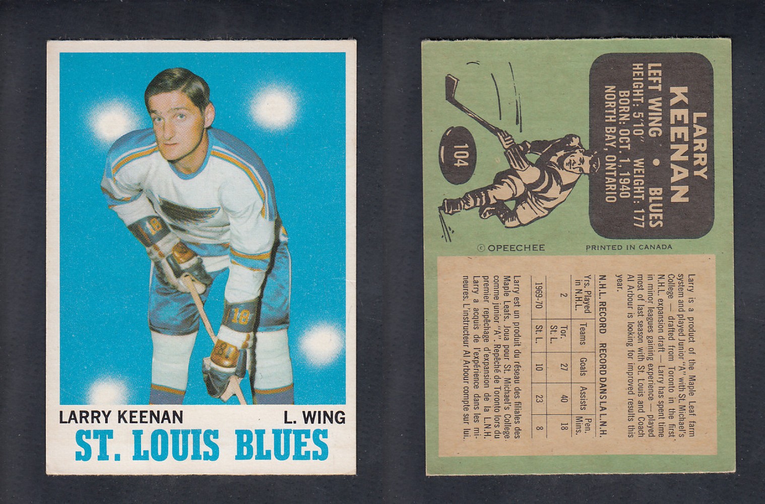 1970-71 O-PEE-CHEE HOCKEY CARD  #104  L. KEENAN photo