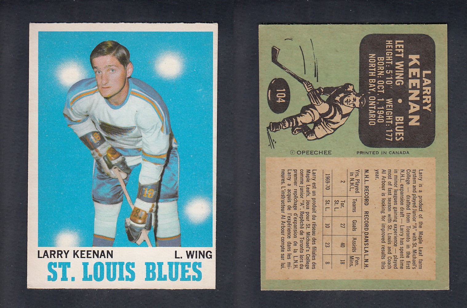 1970-71 O-PEE-CHEE HOCKEY CARD  #104  L. KEENAN photo