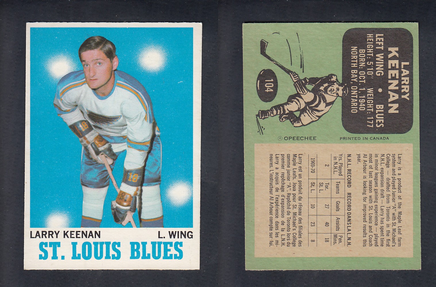 1970-71 O-PEE-CHEE HOCKEY CARD  #104  L. KEENAN photo