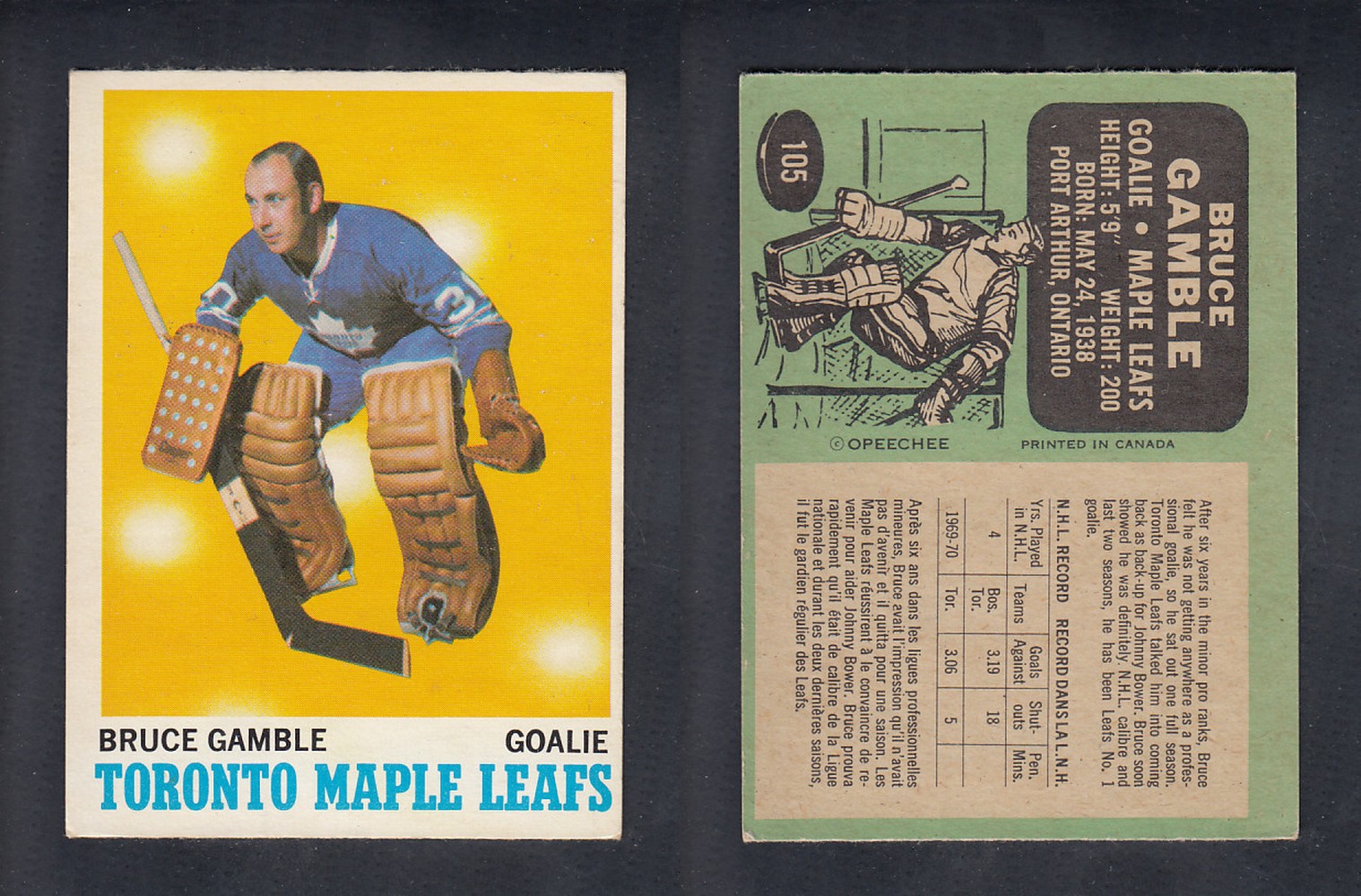 1970-71 O-PEE-CHEE HOCKEY CARD  #105  B. GAMBLE photo