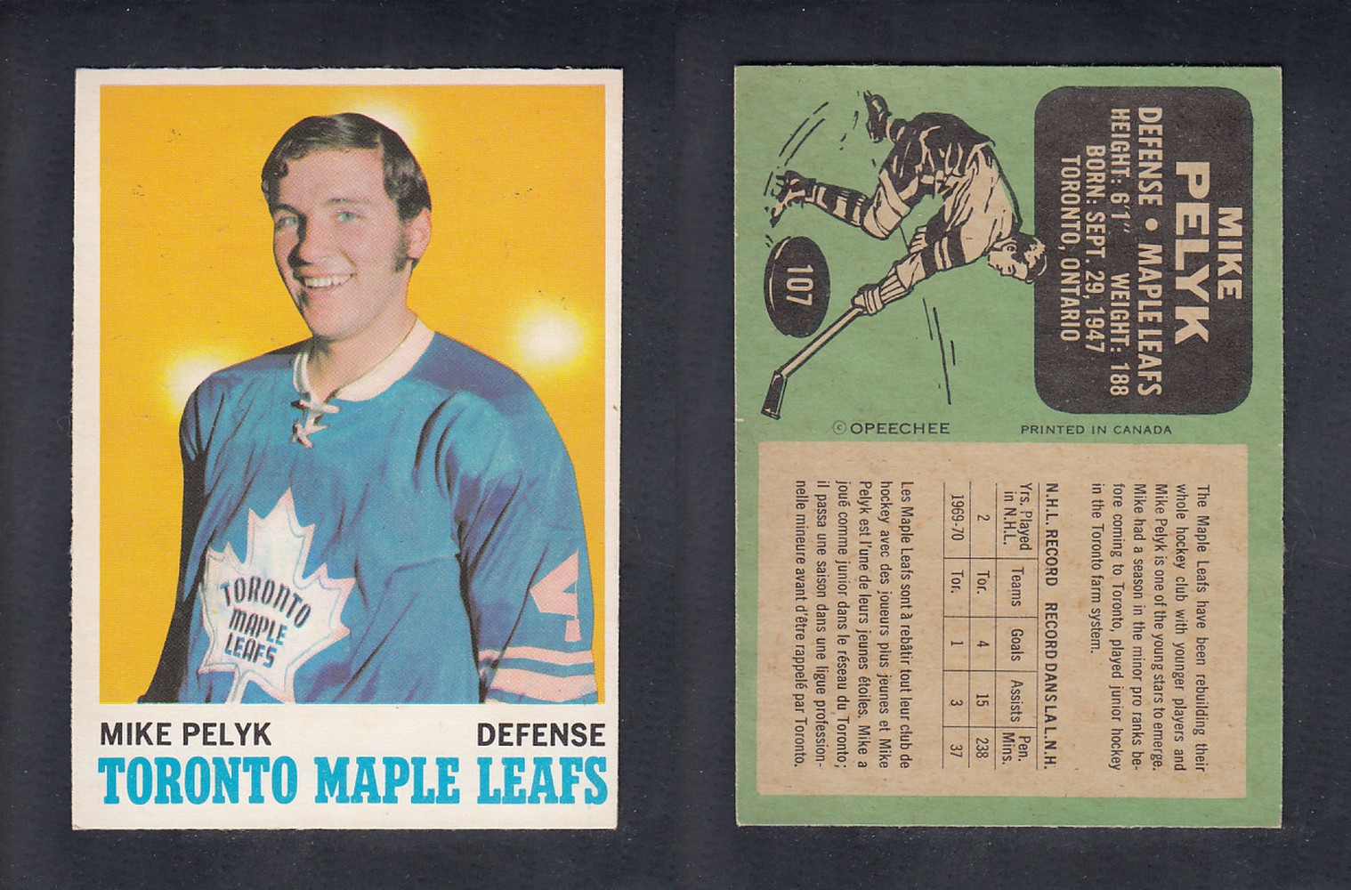 1970-71 O-PEE-CHEE HOCKEY CARD  #107  M. PELYK photo