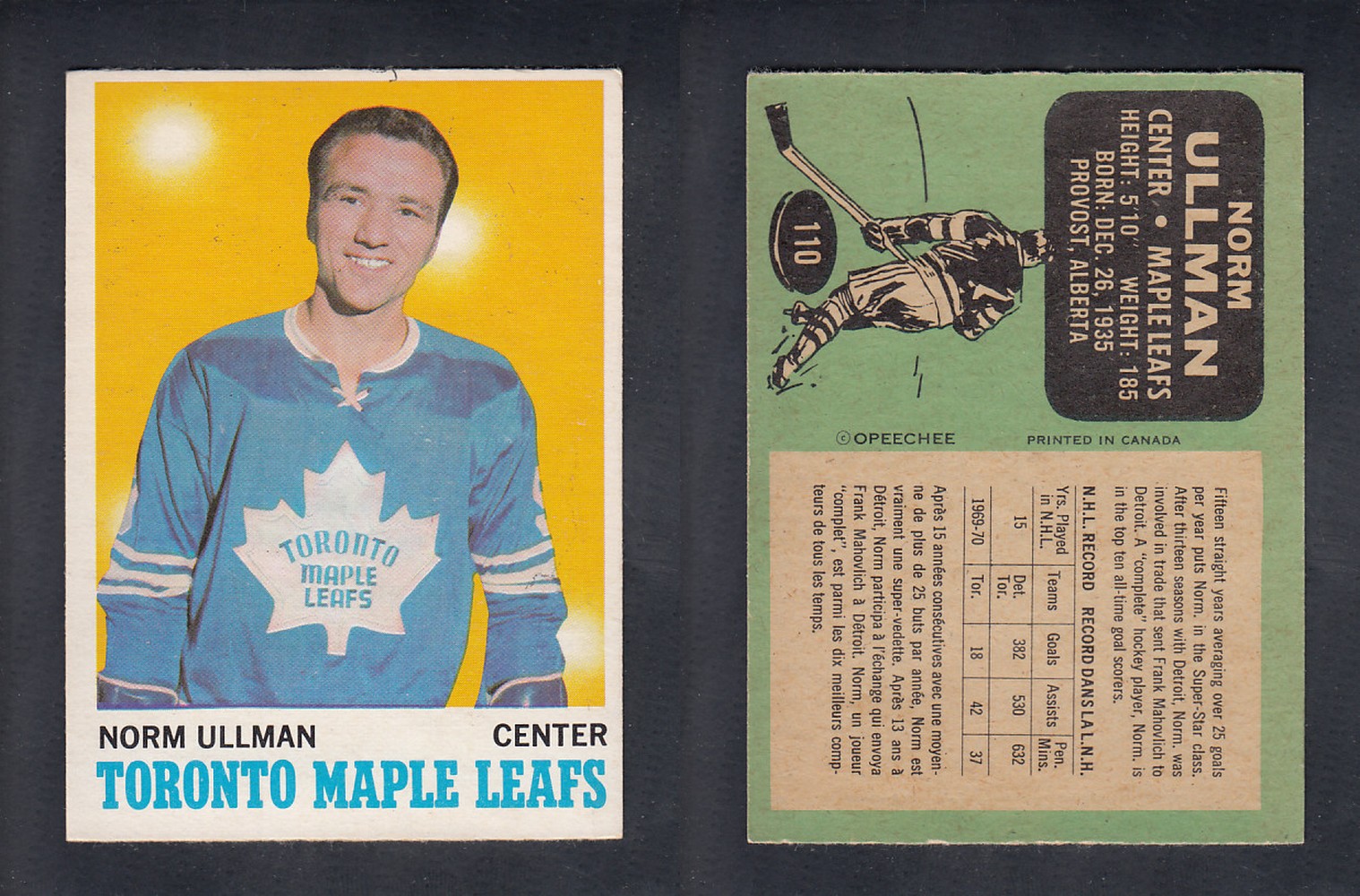 1970-71 O-PEE-CHEE HOCKEY CARD  #110  N. ULLMAN photo