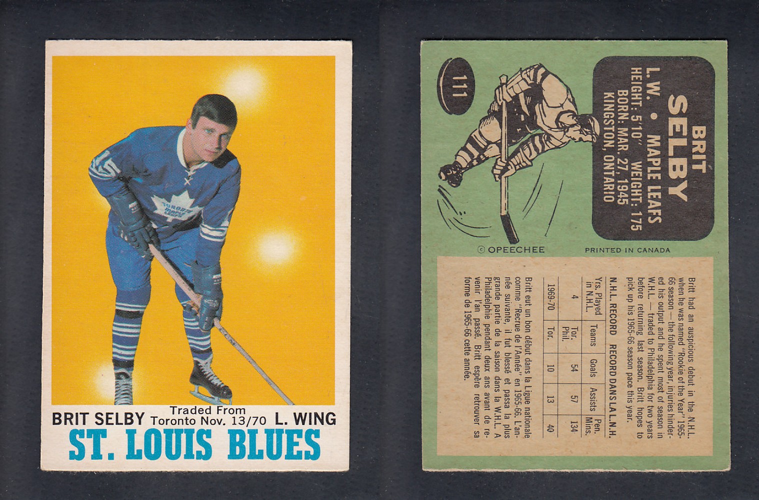 1970-71 O-PEE-CHEE HOCKEY CARD  #111  B. SELBY photo