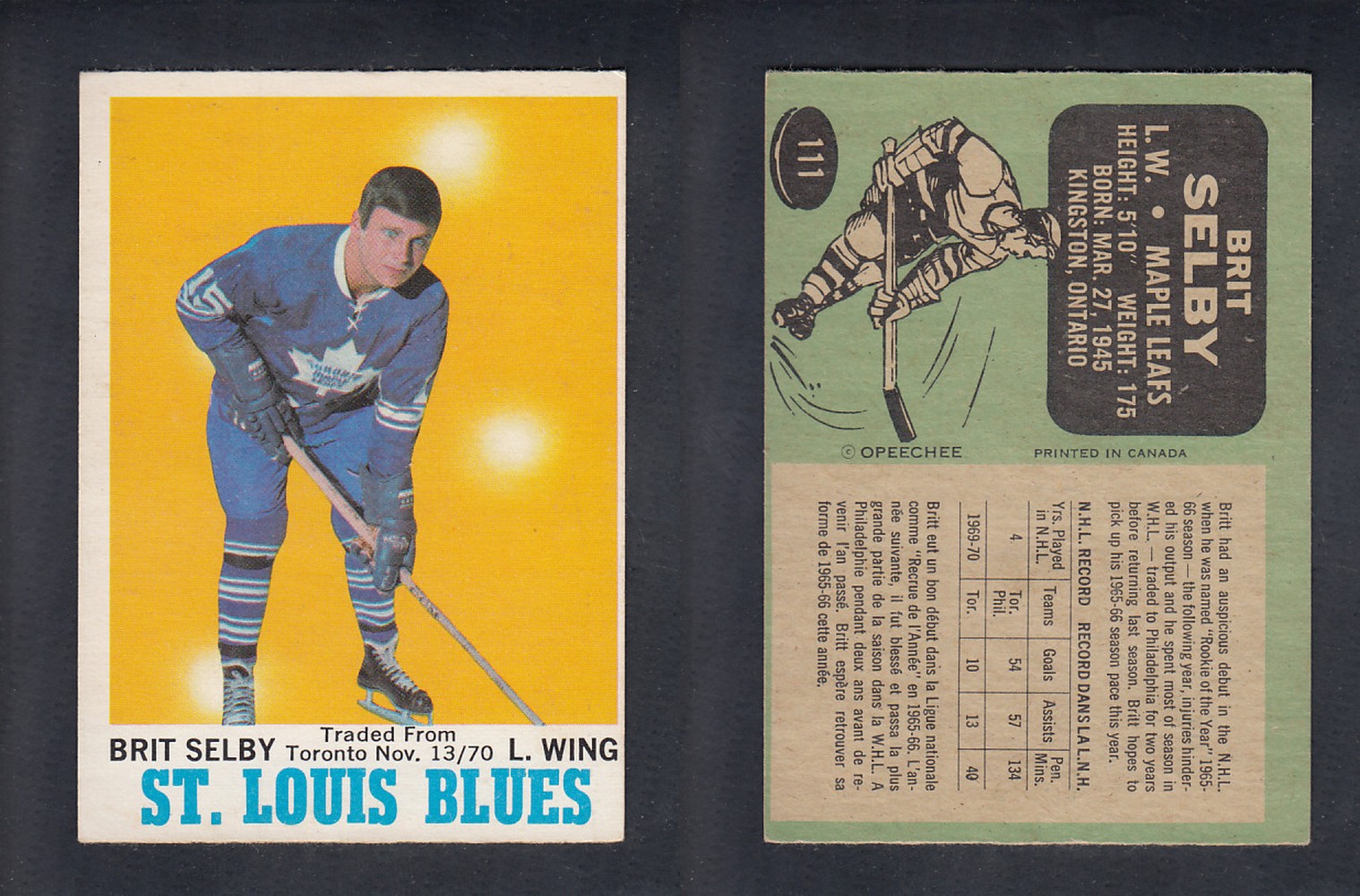 1970-71 O-PEE-CHEE HOCKEY CARD  #111  B. SELBY photo