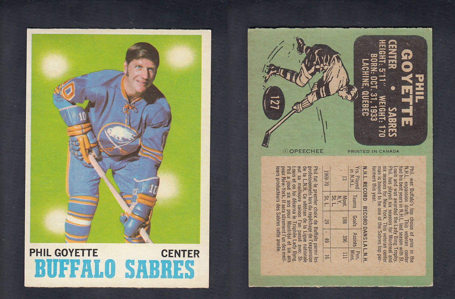 1970-71 O-PEE-CHEE HOCKEY CARD  #127  P. GOYETTE photo