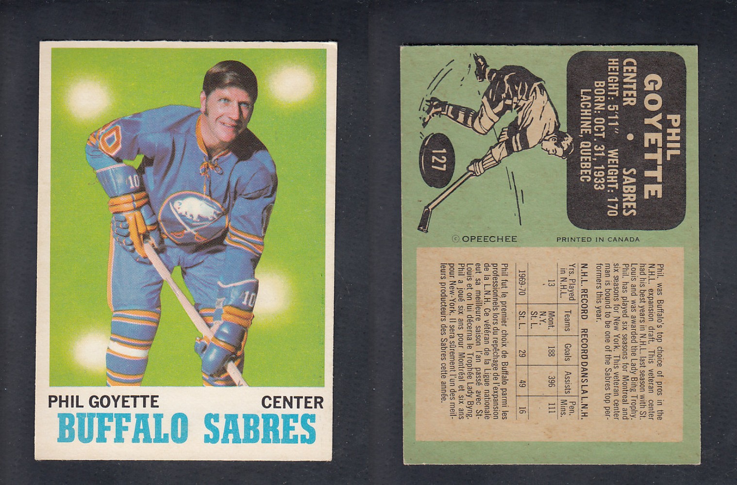 1970-71 O-PEE-CHEE HOCKEY CARD  #127  P. GOYETTE photo