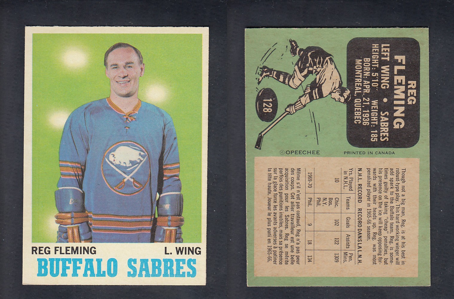 1970-71 O-PEE-CHEE HOCKEY CARD  #128  R. FLEMING photo