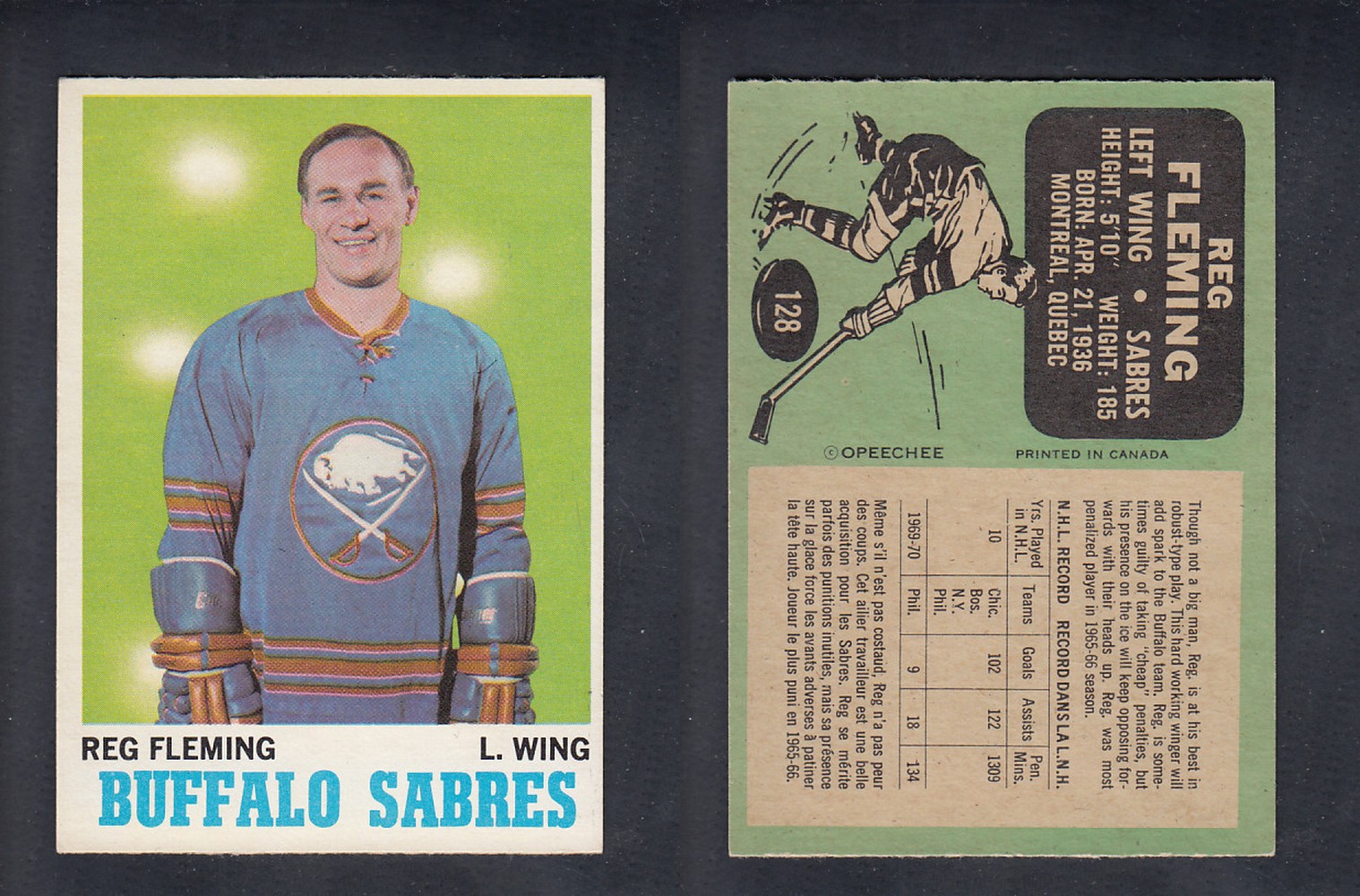 1970-71 O-PEE-CHEE HOCKEY CARD  #128  R. FLEMING photo