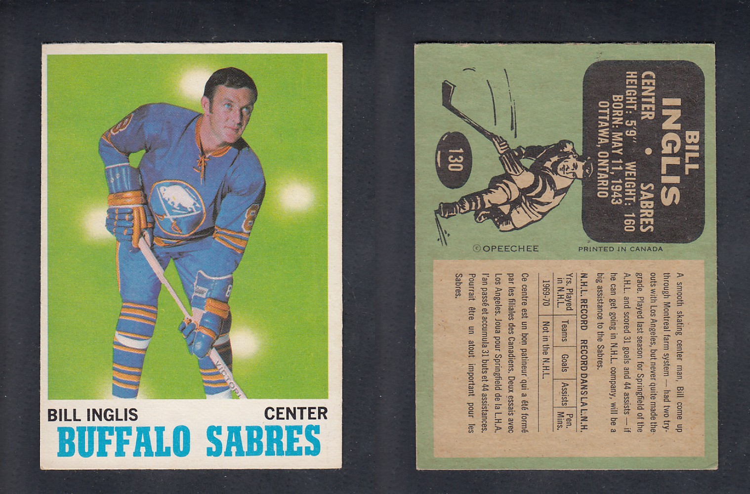 1970-71 O-PEE-CHEE HOCKEY CARD  #130  B. INGLIS photo