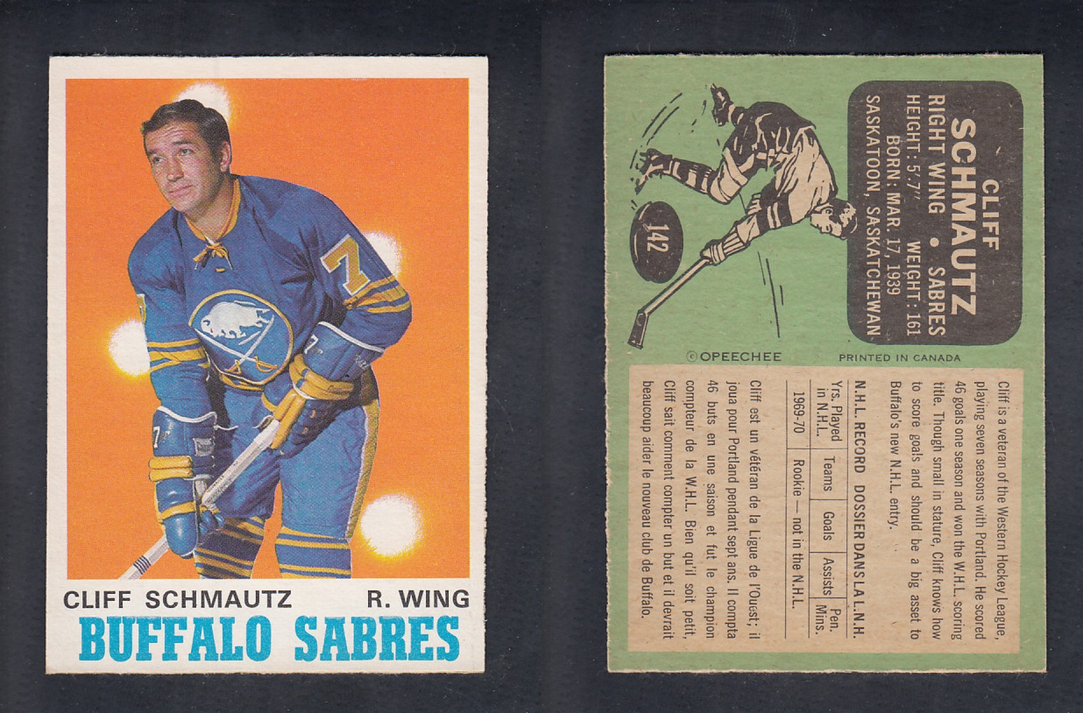 1970-71 O-PEE-CHEE HOCKEY CARD  #142  C. SCHMAUTZ photo