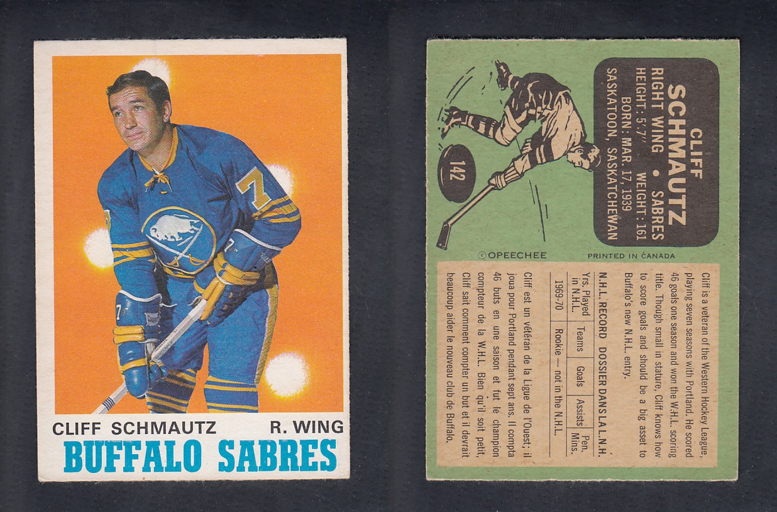 1970-71 O-PEE-CHEE HOCKEY CARD  #142  C. SCHMAUTZ photo