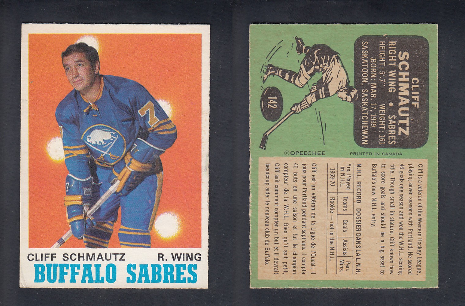 1970-71 O-PEE-CHEE HOCKEY CARD  #142 C. SCHMAUTZ photo