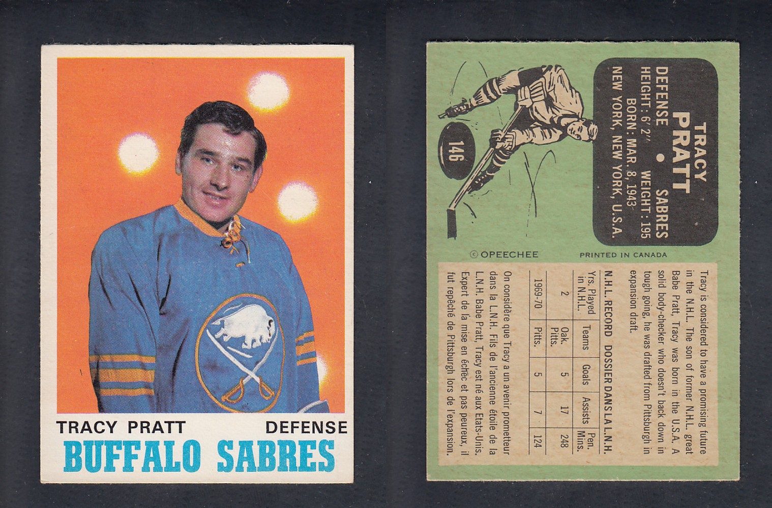 1970-71 O-PEE-CHEE HOCKEY CARD  #146 T.  PRATT photo