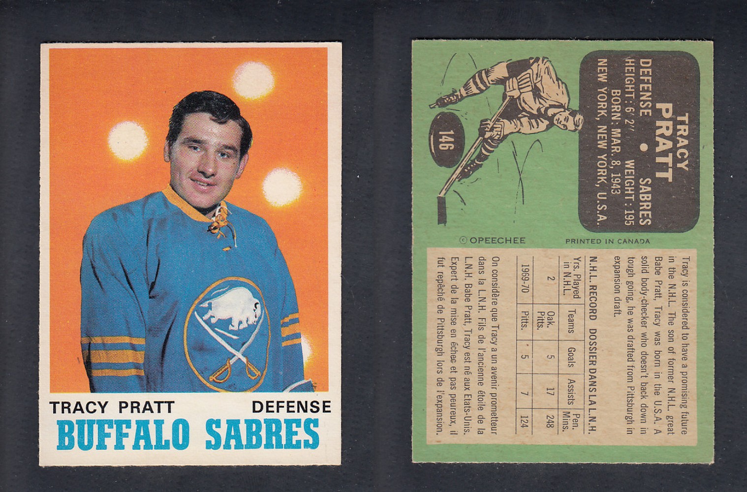 1970-71 O-PEE-CHEE HOCKEY CARD  #146 T.  PRATT photo