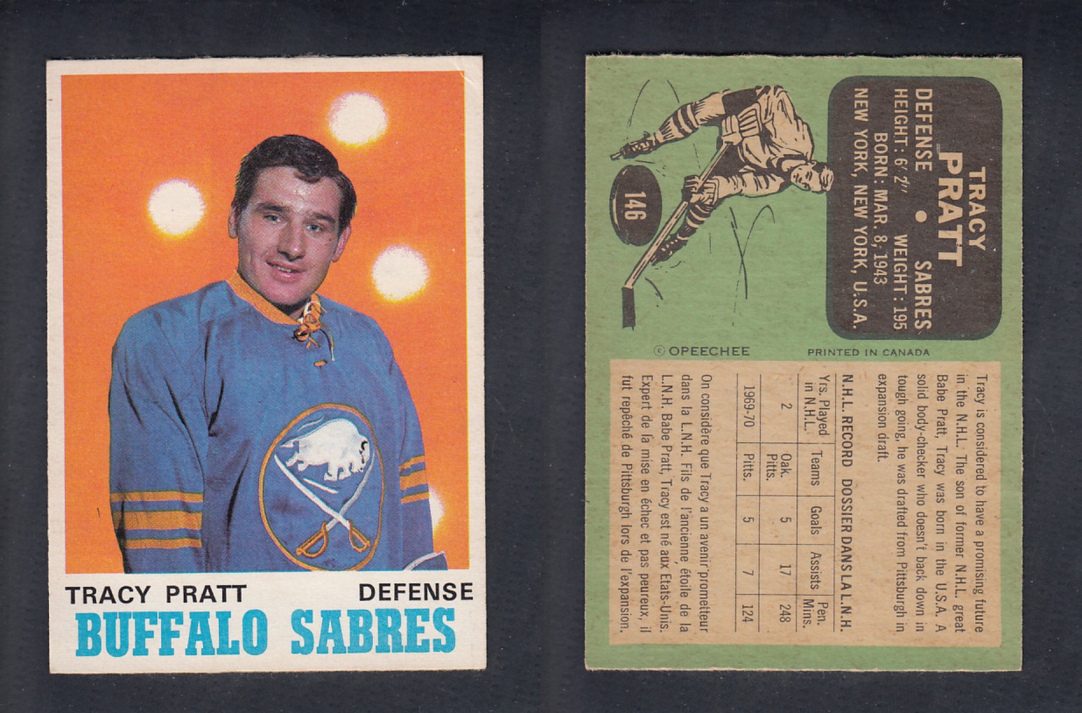 1970-71 O-PEE-CHEE HOCKEY CARD  #146 T.  PRATT photo