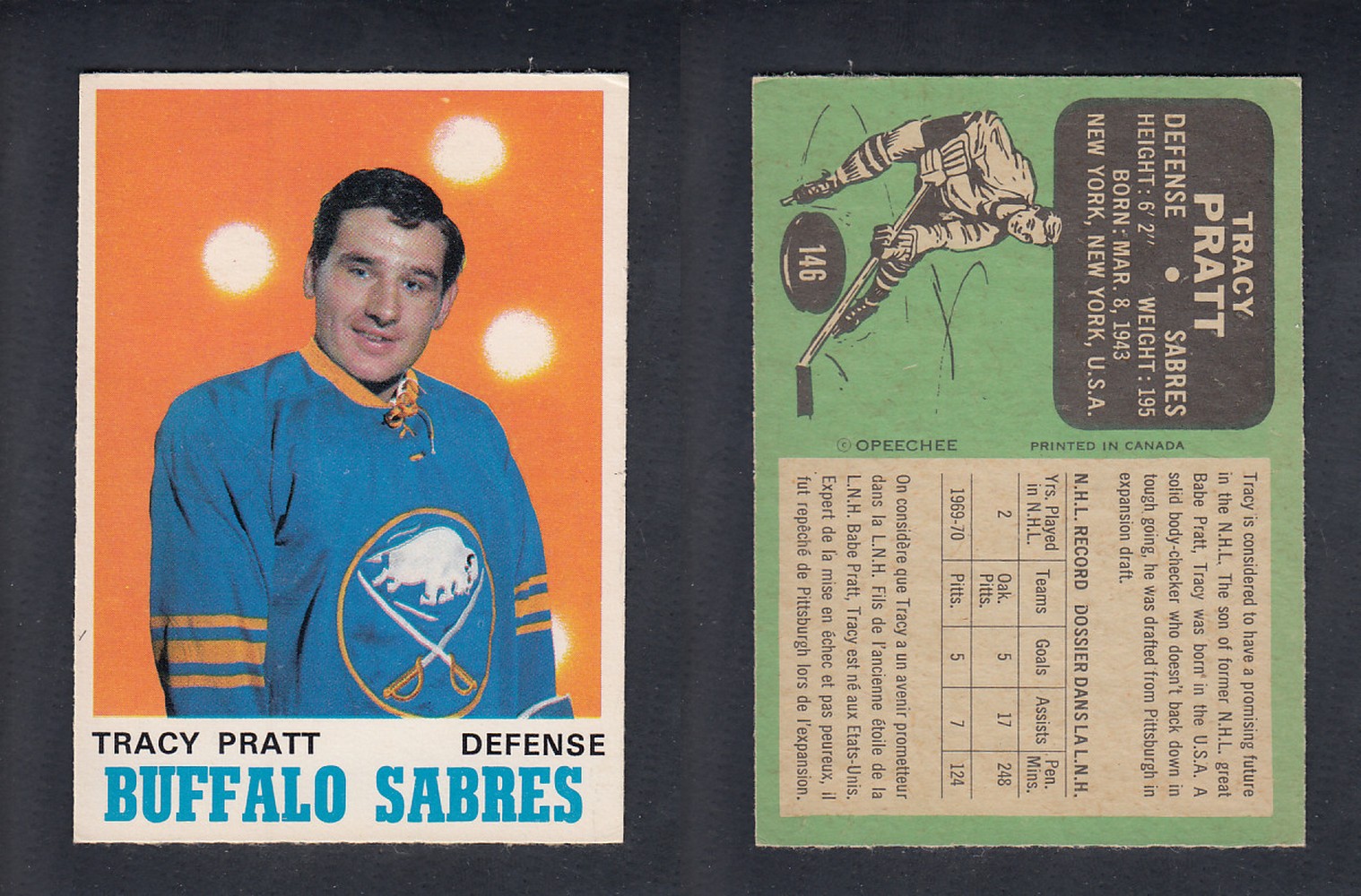 1970-71 O-PEE-CHEE HOCKEY CARD  #146 T. PRATT photo