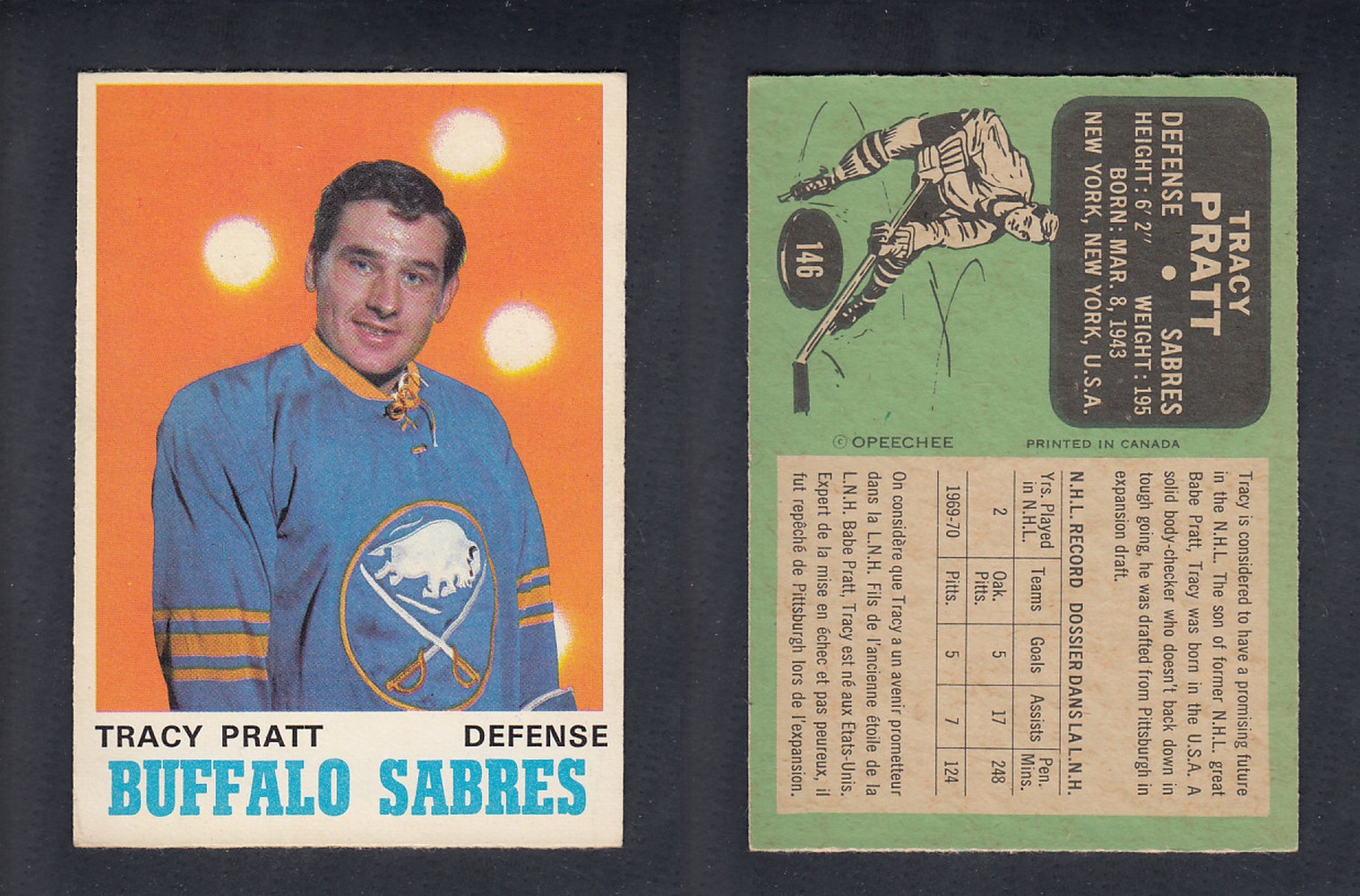 1970-71 O-PEE-CHEE HOCKEY CARD  #146 T. PRATT photo