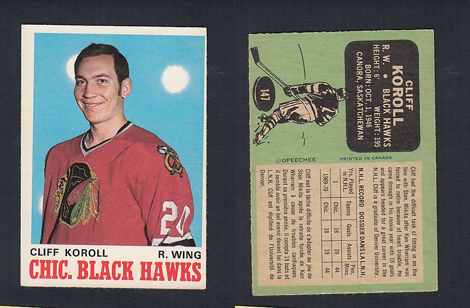 1970-71 O-PEE-CHEE HOCKEY CARD  #147 C. KOROLL photo